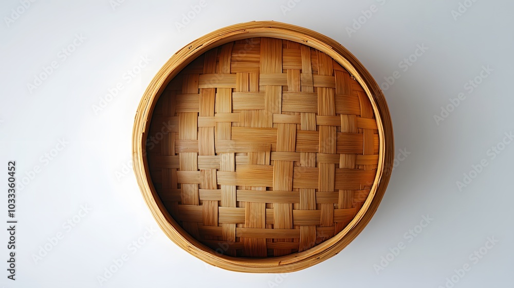 Fototapeta premium bamboo steamer on white background, top view. 