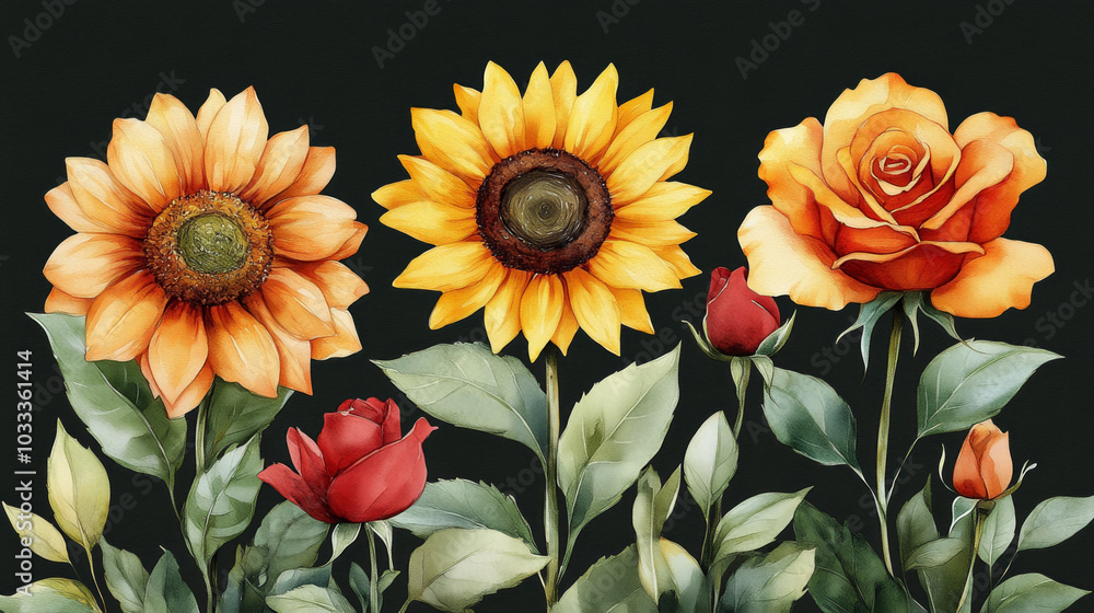 Set of Various Flowers and Leaves Isolated on White Background Set of Various Flowers and Leaves Isolated on White Background