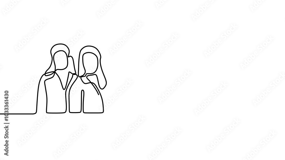 Continuous drawing line art of group of woman with black line and white background. One line Continuous drawing line art of group of woman with black line and white background. One line