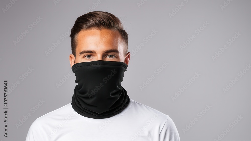 Realistic neck gaiter mockup for presenting your custom designs, logos, or patterns on a multifunctional face covering. Ideal for e-commerce, advertising, and apparel branding Realistic neck gaiter mockup for presenting your custom designs, logos, or patterns on a multifunctional face covering. Ideal for e-commerce, advertising, and apparel branding