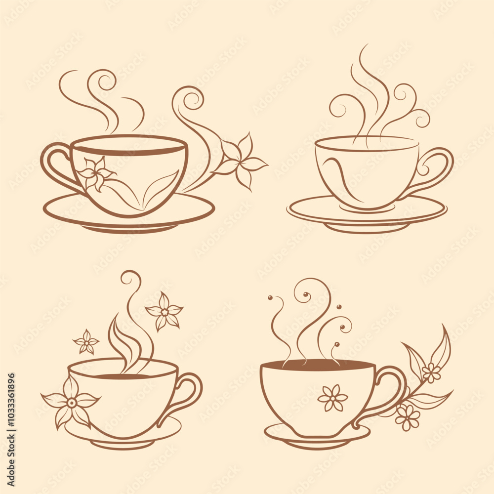 stylish tea cup with swirly steam with flowers sil stylish tea cup with swirly steam with flowers sil