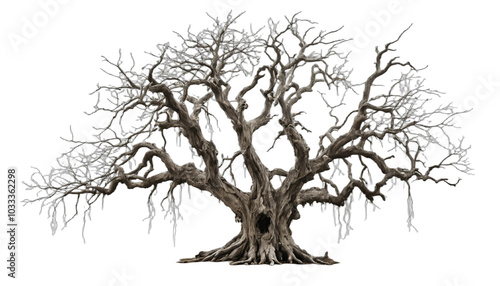 Old dead spooky tree isolated on white or transparent png.
