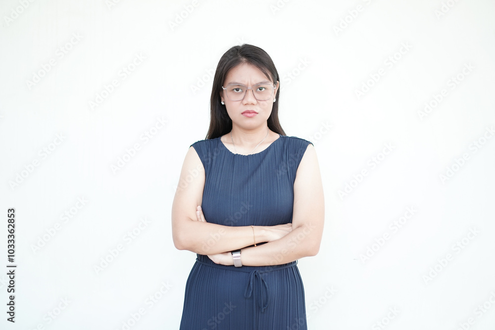 Beautiful Asian woman with an angry expression points directly at you, emphasizing frustration on a white background Beautiful Asian woman with an angry expression points directly at you, emphasizing frustration on a white background