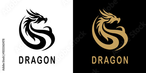 A fierce and elegant dragon logo in a modern minimalist style. Ideal for brands or businesses looking to symbolize power, strength, wisdom, and mythological influences