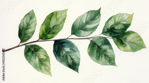 Vibrant Green Leaf on Isolated White Background - Botanical Illustration