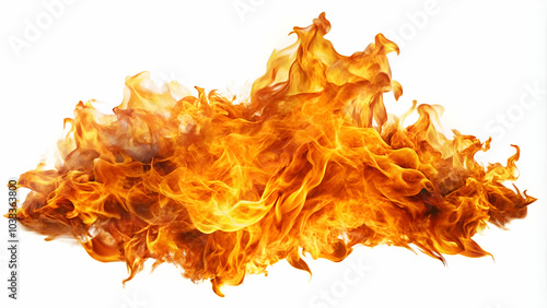 Dynamic and intense fire and flames, isolated on a white background.