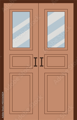 Simple wooden double door with glass vector