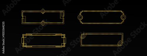 Gold ui frame rpg game button. Medieval border design for title or banner. Fancy royal interface element with ornament decoration. Rectangle shape gui label. Empty vintage art deco boarder isolated