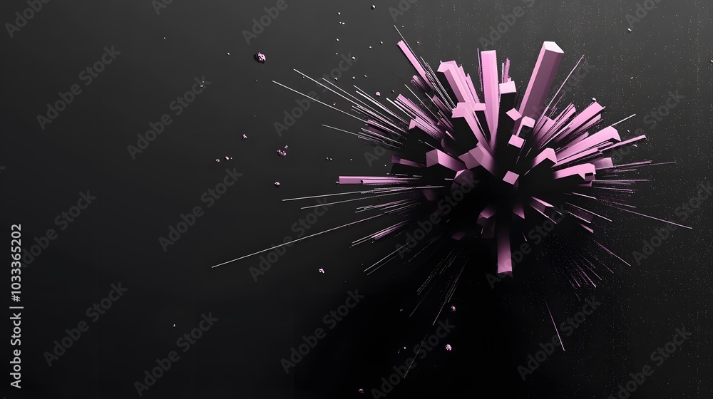 Fototapeta premium Abstract composition of pink geometric shapes radiating from a dark background.