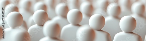 Crowd of white figurines on a neutral background, representing unity and community.