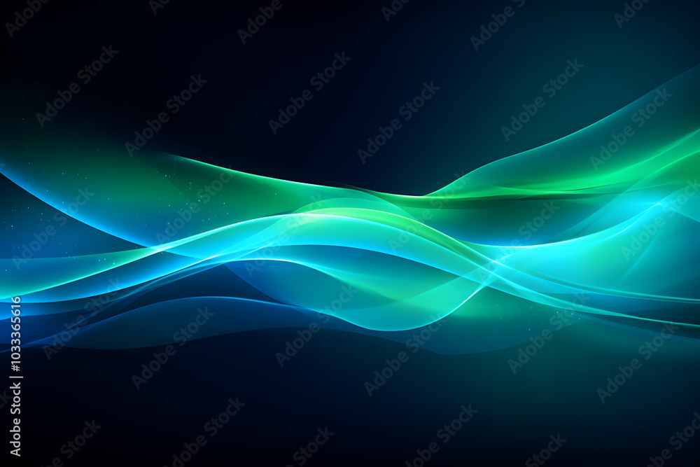 Naklejka premium Flowing blue and green light lines create serene background effect