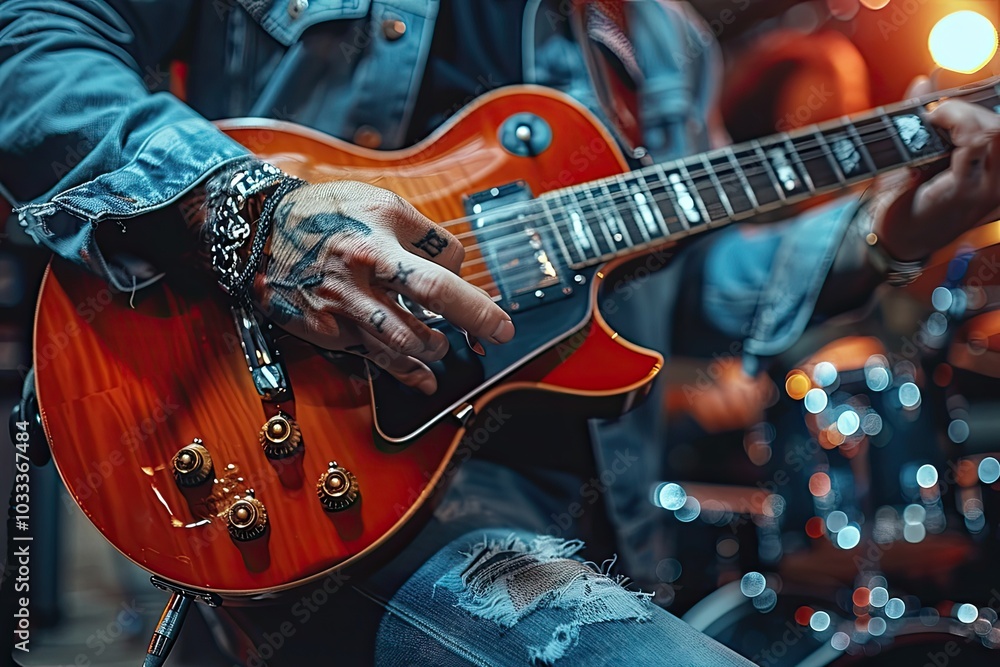 Obraz premium energetic image of someone playing an instrument, such as a guitar or drums,