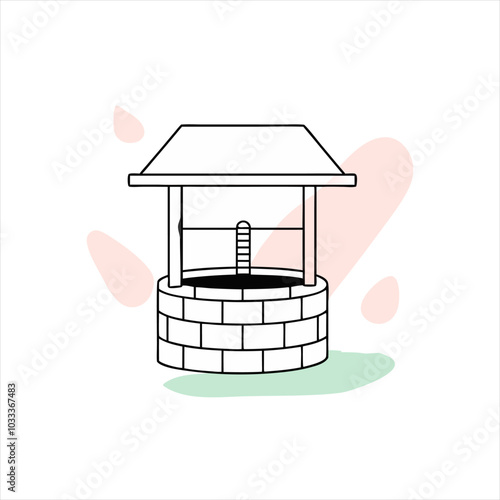 Old Well Illustration, Minimalist Black and White Vector