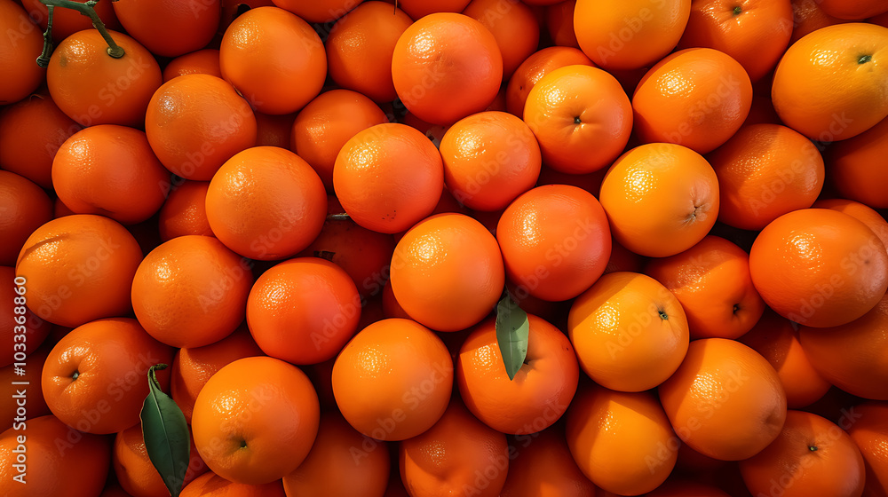 Fresh oranges stacked together, showcasing vibrant orange hues and green leaves Fresh oranges stacked together, showcasing vibrant orange hues and green leaves