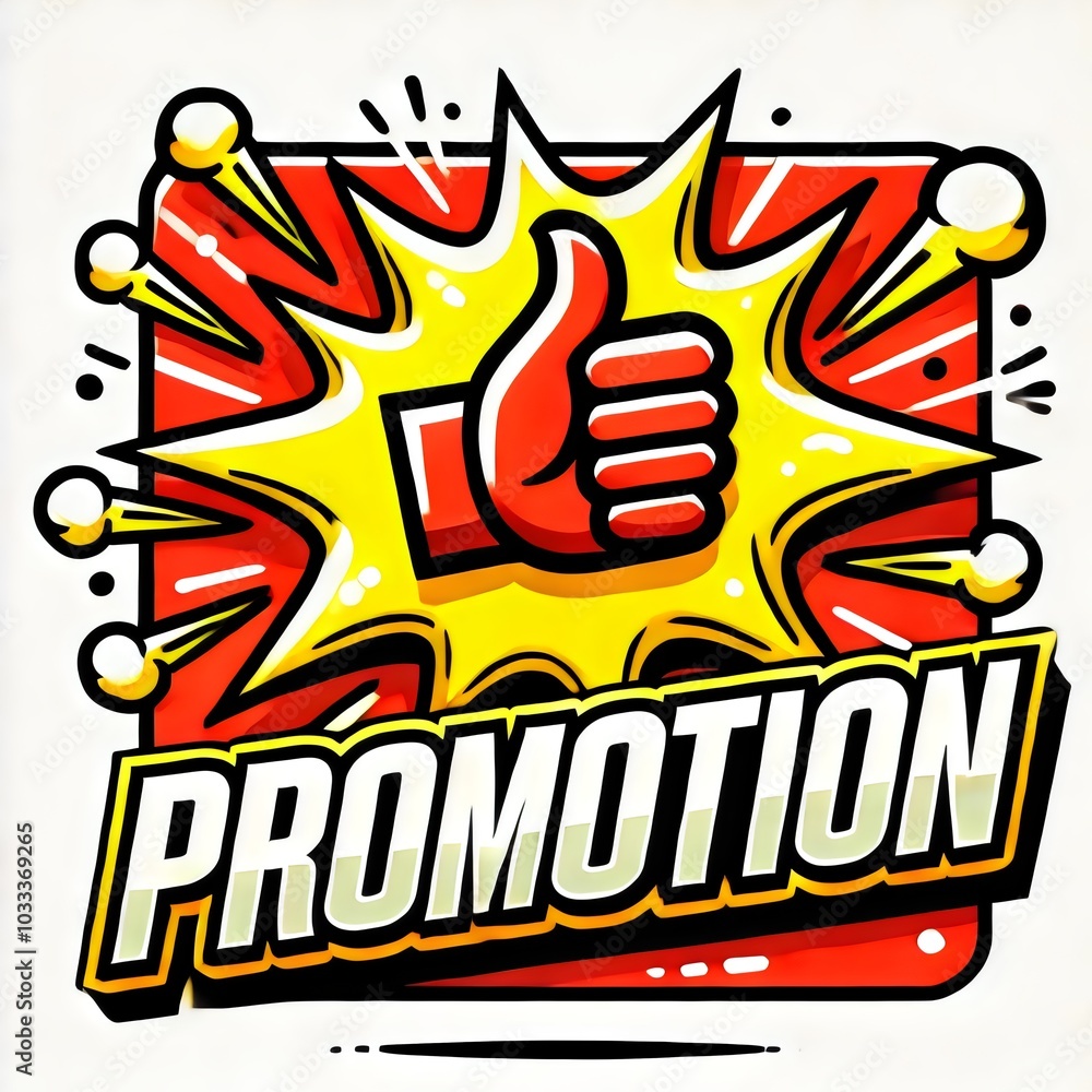 A dynamic promotional image featuring a bold red and yellow color scheme with a thumbs-up icon, bursting out from the background, symbolizing a great deal, offer, or sale