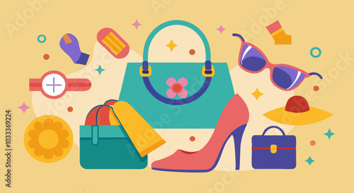Fashion accessories in flat design style on a pastel background