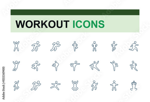 Physical exercise line icons related to workout, wellness, wellbeing, health, Activity, Sauna. Outline icon collection. Editable stroke. Vector illustration