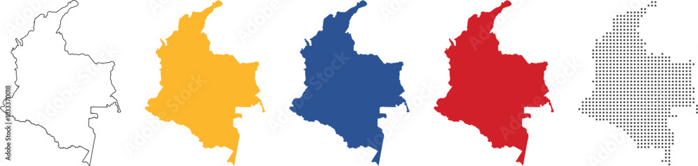 Colombia map detailed in outline, flat, and dotted style Colombia map detailed in outline, flat, and dotted style