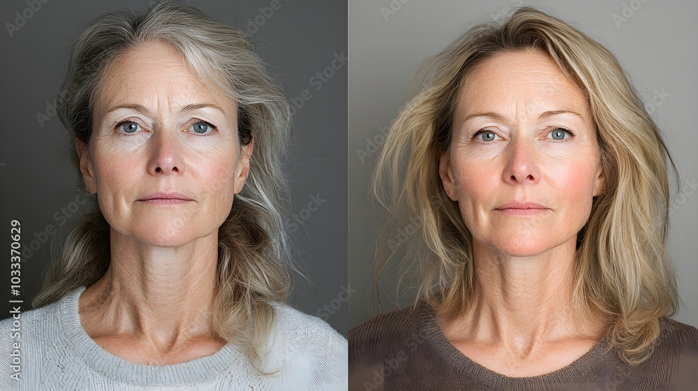 Facelift success story with visual comparison, highlighting dramatic improvement in skin elasticity and tone, Digital Illustration, Natural Lighting Facelift success story with visual comparison, highlighting dramatic improvement in skin elasticity and tone, Digital Illustration, Natural Lighting