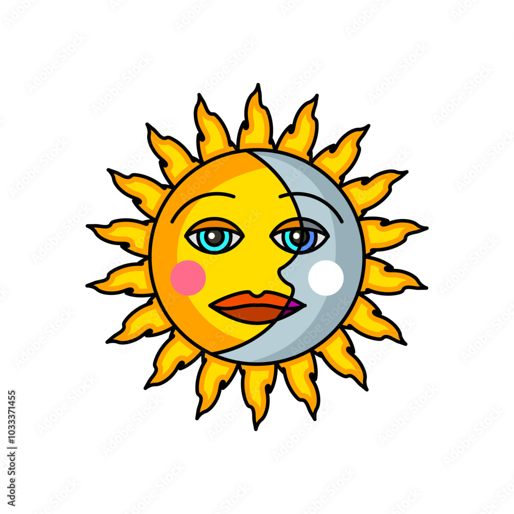 Sun and Moon Opposing Each Other Icon, Colorful Symbol of Day and Night Sun and Moon Opposing Each Other Icon, Colorful Symbol of Day and Night