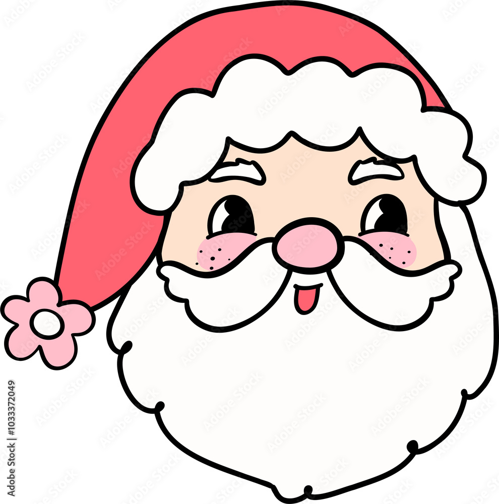 Obraz premium Groovy Retro Christmas Santa face cartoon doodle hand drawn
