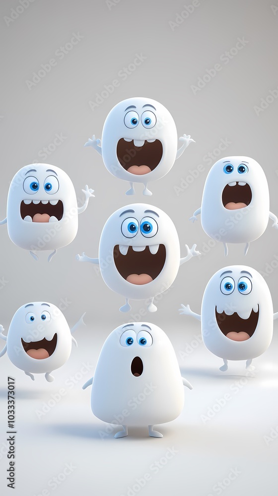 Obraz premium Cheerful animated characters expressing various emotions in a playful arrangement.