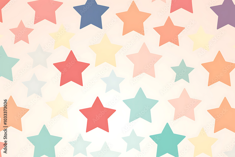 Colorful star pattern with pastel background creates cheerful atmosphere Colorful star pattern with pastel background creates cheerful atmosphere