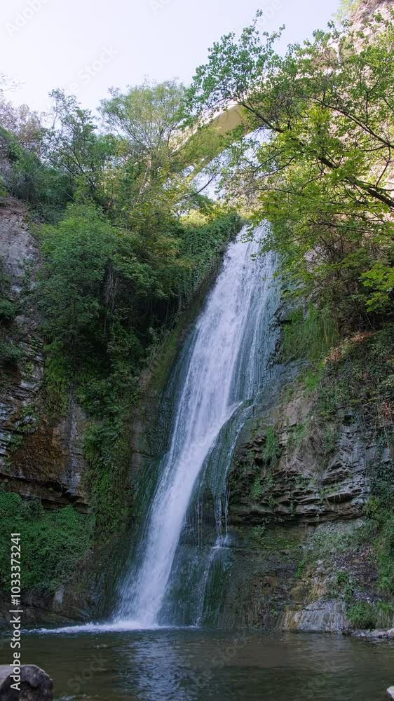 Waterfall in Tbilisi botanical garden low angle view Waterfall in Tbilisi botanical garden low angle view