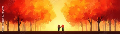 Couple Walking Hand in Hand Through Autumn Forest