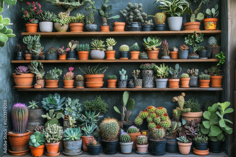 Stylish composition of home garden interior filled a lot of beautiful plants, cacti, succulents, air plant in different design pots. Home gardening concept Home jungle. Copy spcae, Generative AI Stylish composition of home garden interior filled a lot of beautiful plants, cacti, succulents, air plant in different design pots. Home gardening concept Home jungle. Copy spcae, Generative AI