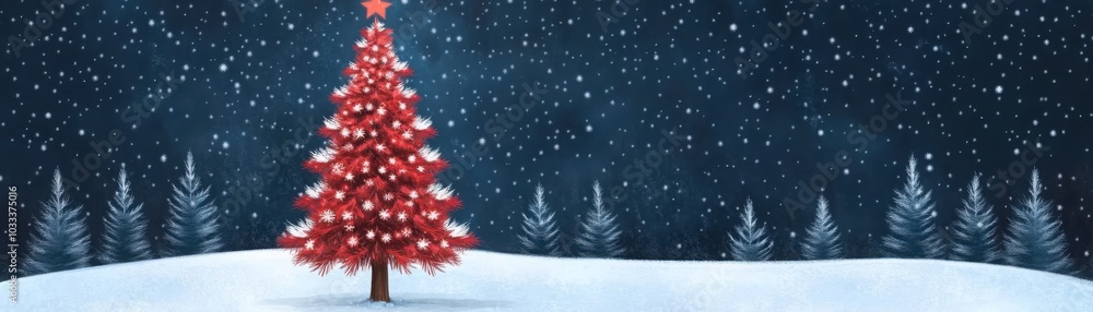 Obraz premium Glowing Christmas Tree in a Snowy Forest Scene