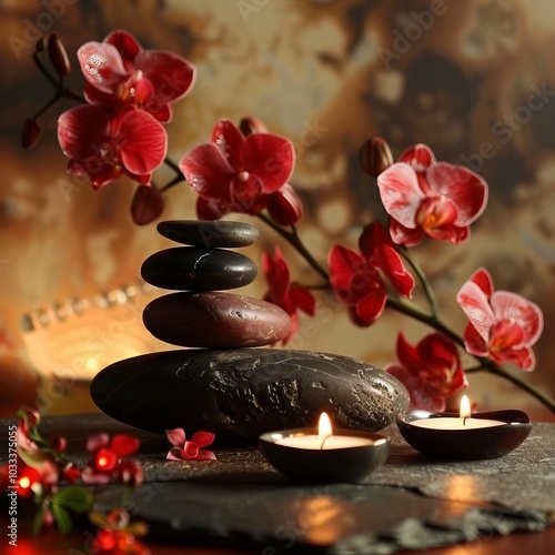 Zen like background for spa with candles flowers