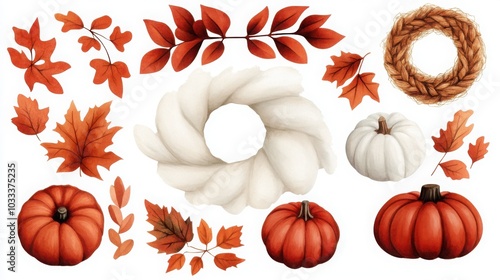 Autumn Harvest Decor with Pumpkins and Leaves