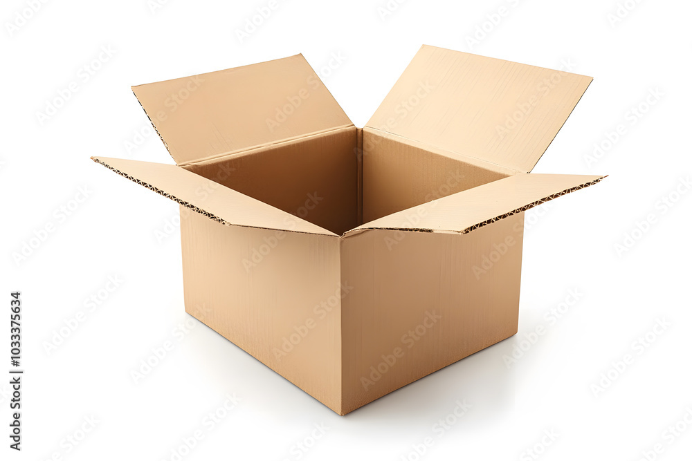 Open brown cardboard box isolated on white