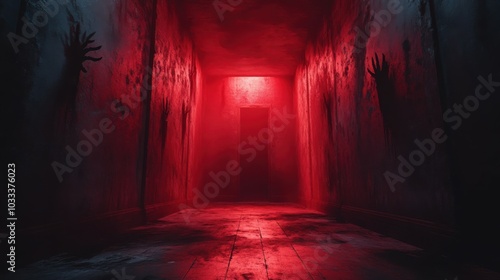 Wallpaper Mural A terrifying, run-down room with claw marks on the walls, a faint red light casting ominous shadows, and plenty of copy space in the foreground for additional content Torontodigital.ca