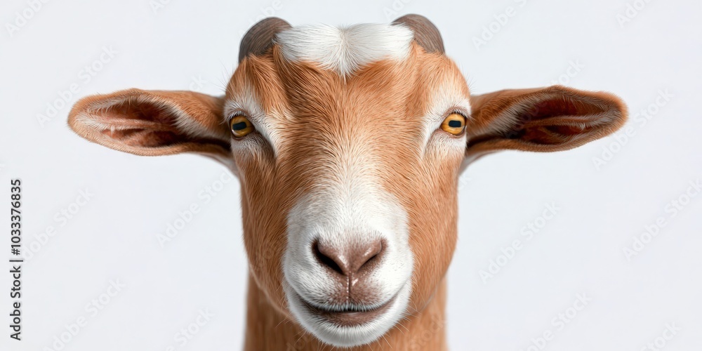 Cute Toggenburg Goat Portrait with White Background Farm Animal Photography Cute Toggenburg Goat Portrait with White Background Farm Animal Photography