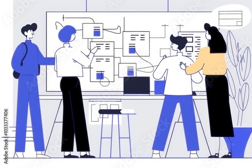 Illustration of Team Collaborating in Modern Office