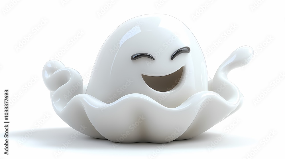A cheerful cartoon ghost emerging from a clam shell. A cheerful cartoon ghost emerging from a clam shell.