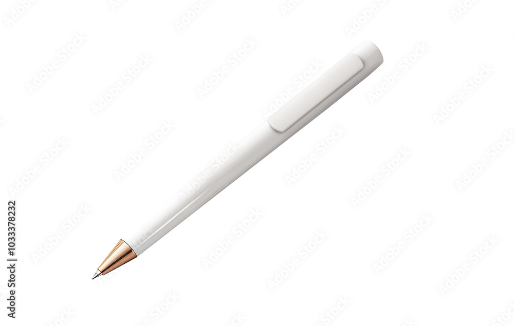 A white pen with a rose gold tip. A white pen with a rose gold tip.