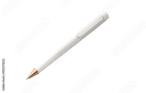 A white pen with a rose gold tip.