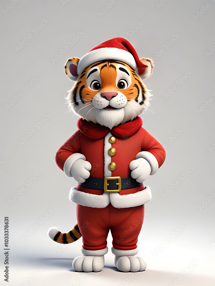 Adorable Christmas Tiger in Santa Suit Generative AI Adorable Christmas Tiger in Santa Suit Generative AI