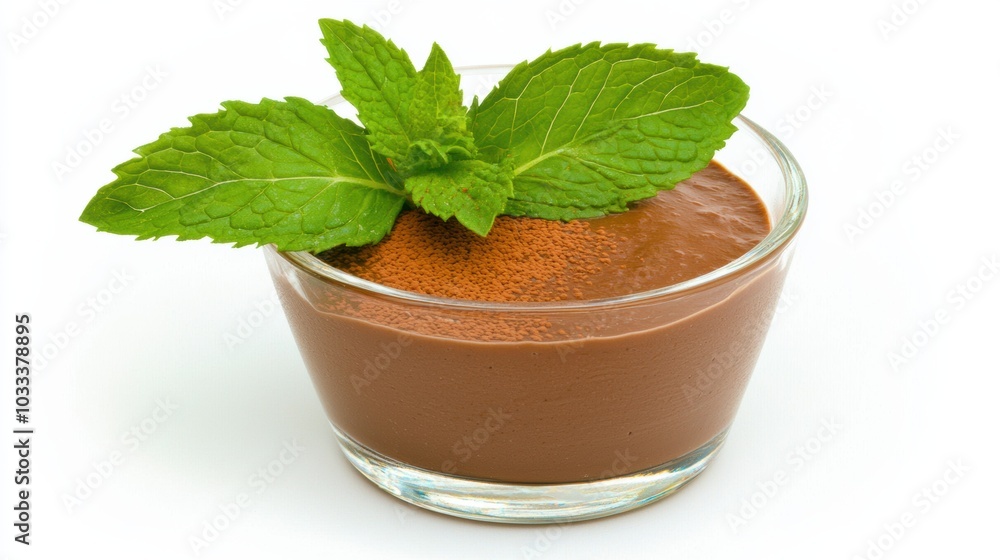 Chocolate mousse with fresh mint garnish Chocolate mousse with fresh mint garnish