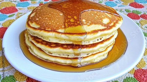 Delicious Fluffy Pancakes with Maple Syrup Drizzle