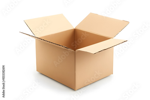 Open brown cardboard box isolated on white