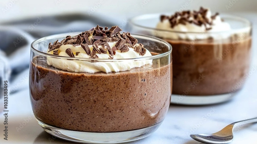 Creamy Chocolate Mousse with Whipped Cream Topping Creamy Chocolate Mousse with Whipped Cream Topping