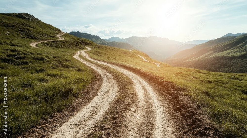 A trail covered with lush grass extends into the distance toward mountainous peaks, evoking the call of the wild and the allure of open exploration. A trail covered with lush grass extends into the distance toward mountainous peaks, evoking the call of the wild and the allure of open exploration.
