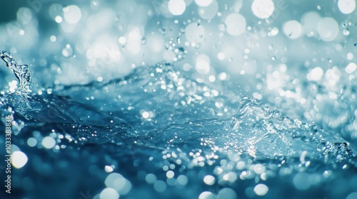 Abstract Macro Shot of Water Droplets on Blue Surface with Light Reflections - Textured Background