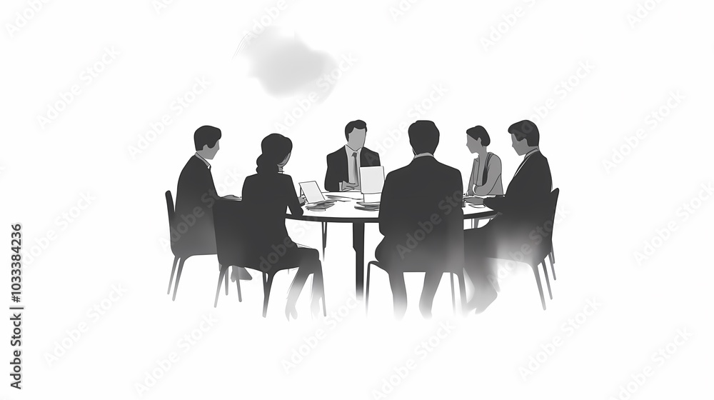 Group meeting: diverse professionals collaborating at a round table. Group meeting: diverse professionals collaborating at a round table.