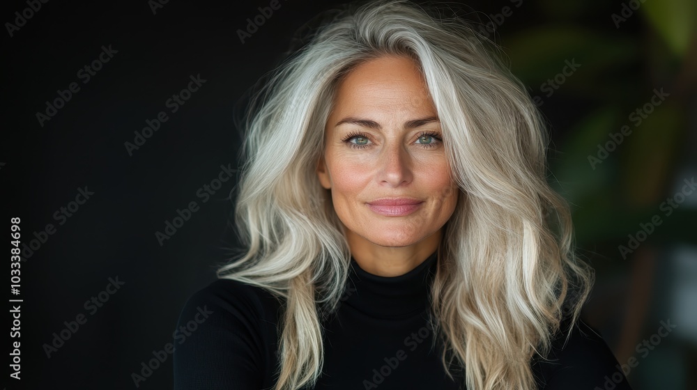 An elegant portrait of an older woman with stunning gray hair, radiating grace and confidence, shot in a professional setting, showcasing timeless beauty. An elegant portrait of an older woman with stunning gray hair, radiating grace and confidence, shot in a professional setting, showcasing timeless beauty.