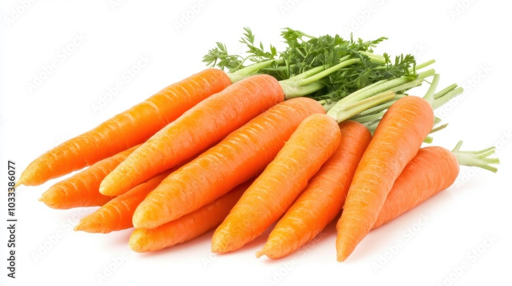 Vibrant Fresh Carrots Displayed on White Background with Crisp Texture Vibrant Fresh Carrots Displayed on White Background with Crisp Texture